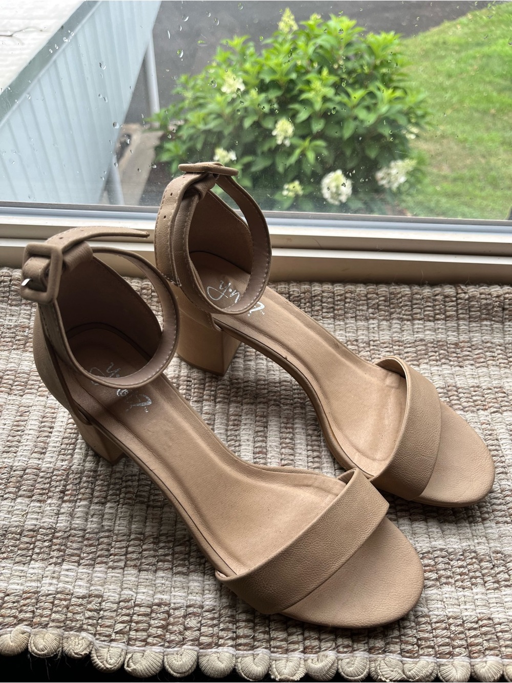 Neutral Block Heel Ankle-Strap Sandals - Beige